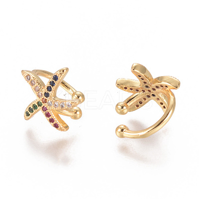 Golden Plated Brass Micro Pave Cubic Zirconia Cuff Earrings EJEW-L244-24G-1