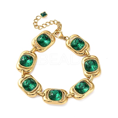 304 Stainless Steel & Glass Link Bracelets for Women SA-CBA8C9C-07G-1