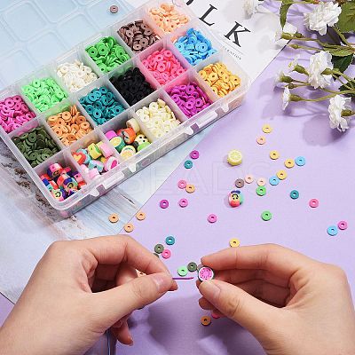 126g 15 Colors Handmade Polymer Clay Beads CLAY-SZ0001-32-1