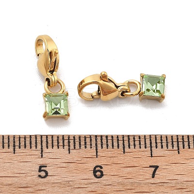 Square 304 Stainless Steel Rhinestone Pendant Decorations STAS-M092-08G-1