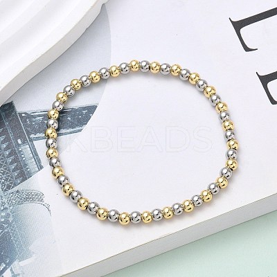 Brass Round Beaded Stretch Bracelets for Men Women BJEW-B148-05B-GP-1
