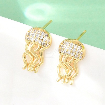 Brass Micro Pave Cubic Zirconia Stud Earrings EJEW-G471-19P-1