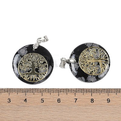 Natural Snowflake Obsidian Flat Round Pendants G-Q188-01P-02-1