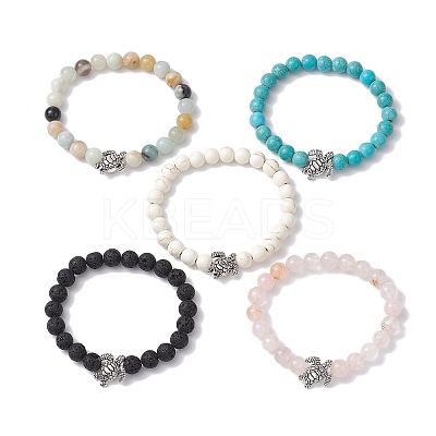 Natural & Synthetic Mixed Gemstone Stretch Bracelets for Women BJEW-JB10087-1