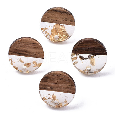 Transparent Resin & Walnut Wood Stud Earring Findings MAK-N032-008A-F01-1