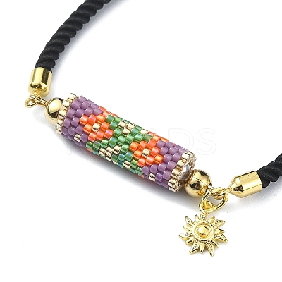 Handmade Seed Column Link Slider Bracelet with Sun Charms BJEW-MZ00027-1