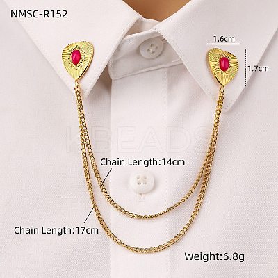 304 Stainless Steel & Dyed Stone Heart Hanging Chain Brooch JEWB-S021-01G-04-1