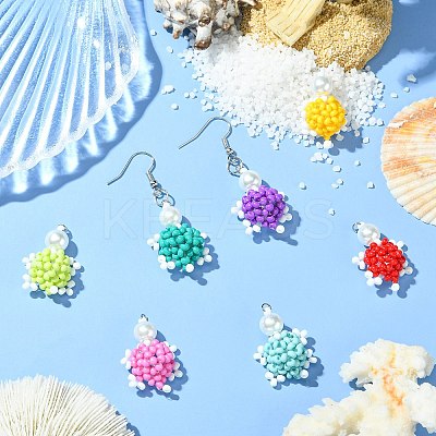 7Pcs 7 Colors Handmade Glass Seed Beaded Tortoise Pendants PALLOY-CJ00103-1