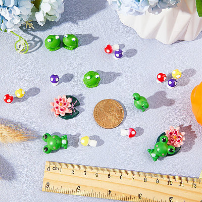 66Pcs 6 styles Resin Frog & Lotus & Mushroom Ornaments DJEW-GF0001-61-1