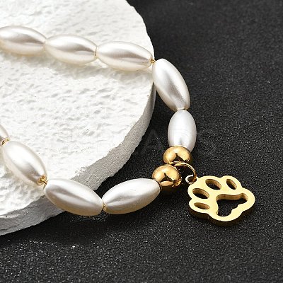 304 Stainless Steel Paw Print Charm Bracelets for Women BJEW-C098-12G-1