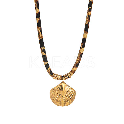 304 Stainless Steel Pendant Polyester Leopard Print Cord Necklaces for Women FS-WG8EA49-03-1