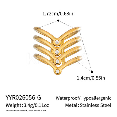 304 Stainless Steel Rhinestone Layered Cuff Open Rings for Women MH3805-1-1