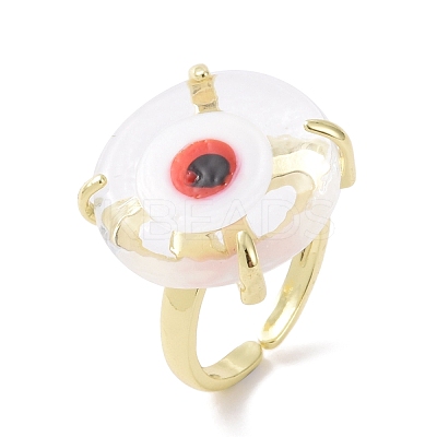 Lampwork Evil Eye Open Cuff Ring RJEW-C051-01G-08-1