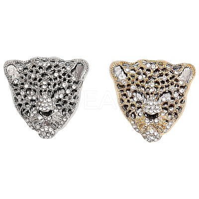 2Pcs 2 Colors Rhinestone Leopard Brooch Pin JEWB-CA0001-27-1