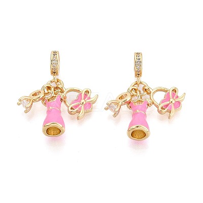 Brass Micro Pave Clear Cubic Zirconia and Enamel European Dangle Charms KK-T079-77G-1
