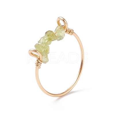 Natural Gemstone Chips Beaded Finger Rings RJEW-JR00512-1