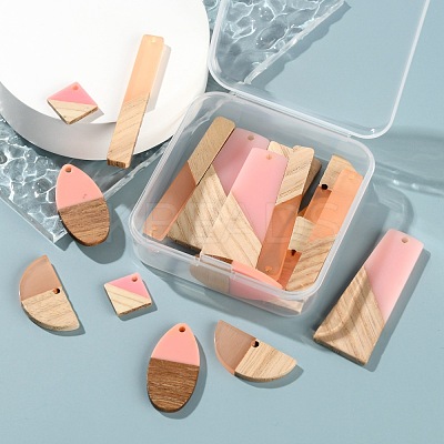 20Pcs 5 Style Resin & Wood Semi Circle Pendants RESI-LS0001-45-1