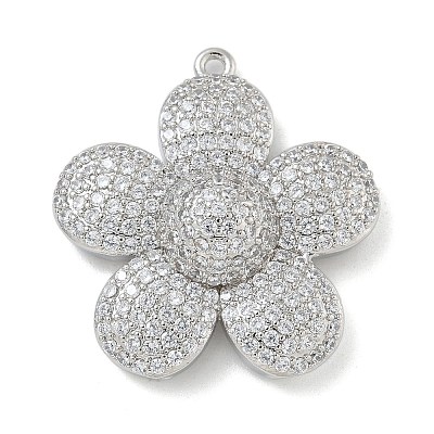 Rack Plating Brass Micro Pave Clear Cubic Zirconia Pendants KK-G515-63P-01-1