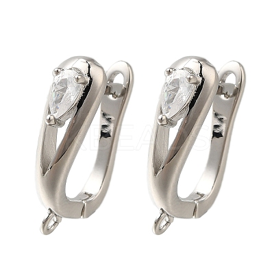 Rack Plating Brass Micro Pave Cubic Zirconia Hoop Earring Findings EJEW-H143-04P-1