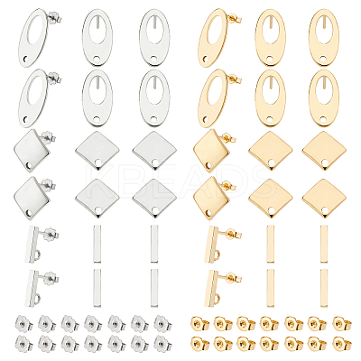 36Pcs 3 Style 304 Stainless Steel Stud Earring Findings STAS-CA0001-42-1