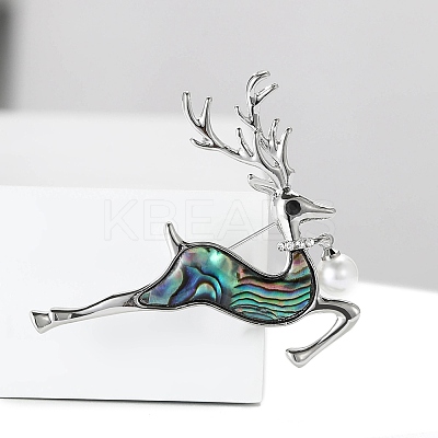 Alloy and Paua Shell Elk Brooch PW-WG309AD-01-1