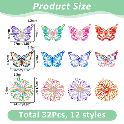 32Pcs 12 Styles Spray Painted 430 Stainless Steel Pendants STAS-HS0001-53-1