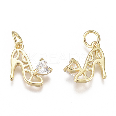 Brass Micro Pave Cubic Zirconia Stilettos Charms ZIRC-F111-13G-1