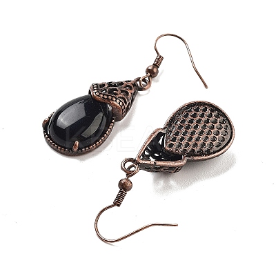 Natural Obsidian Teardrop Dangle Earrings EJEW-B055-01R-23-1