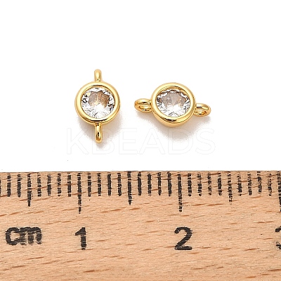 Brass Pave Clear Cubic Zirconia Flat Round Connector Charms KK-H515-02C-G-1