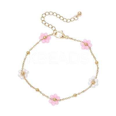 Glass & ABS Plastic Imitation Pearl Beads Link Bracelets BJEW-JB12572-05-1