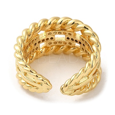 Rack Plating Real 18K Gold Plated Brass Hollow Rectangle Open Cuff Rings RJEW-B048-03G-1