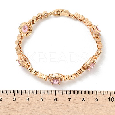 Flat Round Brass Micro Pave Cubic Zirconia Link Chain Bracelets KK-R217-27G-1