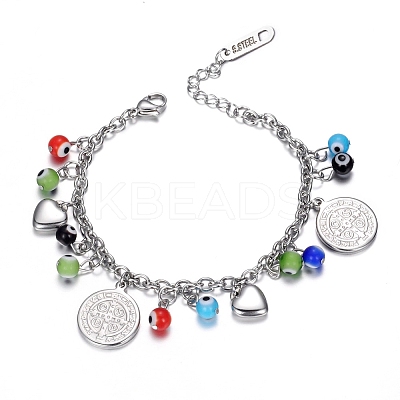 Tarnish Resistant 304 Stainless Steel Charm Bracelets LS-BJEW-D421-46P-1