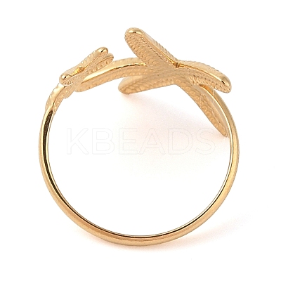 Ion Plating(IP) 304 Stainless Steel Starfish Open Cuff Rings for Women LS-RJEW-Z057-09G-1