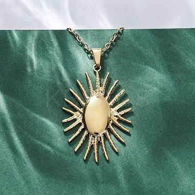 Sunflower 304 Stainless Steel Pendant Necklaces NJEW-M096-08G-1