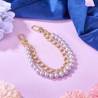 ABS Plastic Imitation Pearl and Aluminium Curb Chains Bag Extender Chains HJEW-TAC0074-1