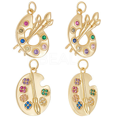 8Pcs 2 Style Brass Micro Colorful Cubic Zirconia Pendants KK-BBC0005-82-1