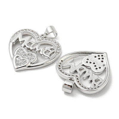 Mother's Day Theme Rack Plating Brass Micro Pave Cubic Zirconia Pendants KK-F869-19P-01-1