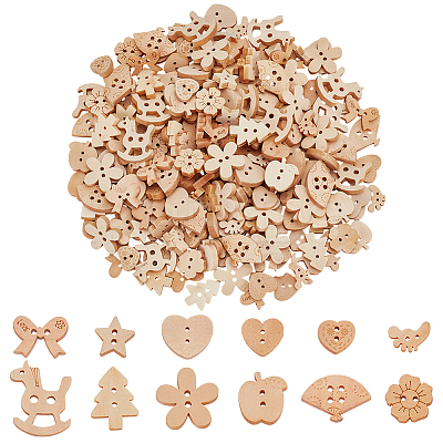 240Pcs 12 Styles 2-Hole Wood Buttons BUTT-WR0001-27-1