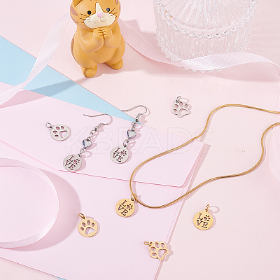 24Pcs 6 Styles Dog Paw Print Shape Stainless Steel Pendants FIND-GA0007-25-1