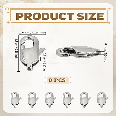 8Pcs 304 Stainless Steel Lobster Claw Clasps STAS-LP0005-15-1