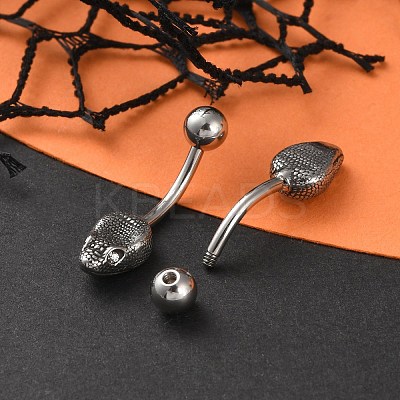 Snake Head 316 Surgical Stainless Steel Cubic Zirconia Belly Button Rings EJEW-G416-16AS-03-1