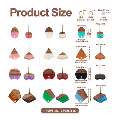 DIY 12 Pairs 12 Style Two Tone Resin & Walnut Wood Stud Earring Findings DIY-CW0001-35-1
