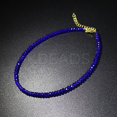 Glass Faceted Rondelle Beaded Choker Necklaces with Zinc Alloy End Chains BU2410-6-1