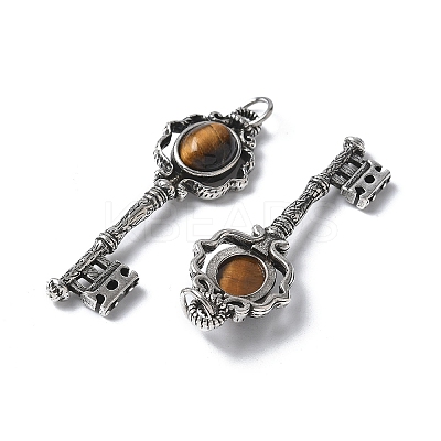 Key Brass Natural Tiger Eye Big Pendants KK-D361-01AS-18-1