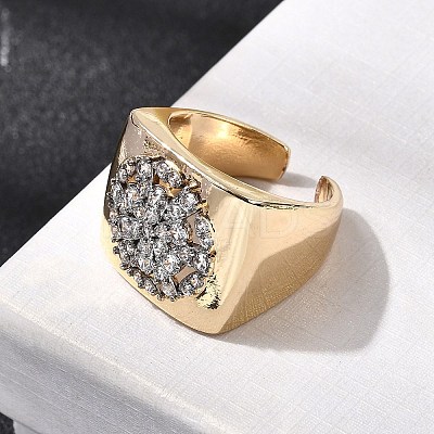 Brass Micro Pave Clear Cubic Zirconia Cuff Rings RJEW-H262-05G-1