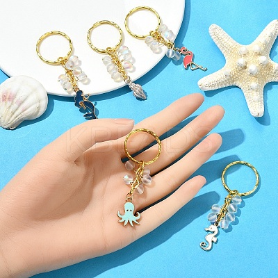 5Pcs Alloy Enamel & Synthetic Moonstone Keychain KEYC-YW00176-1