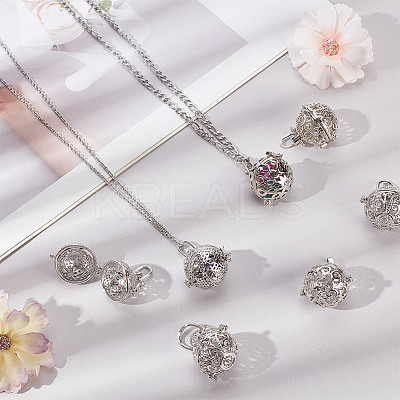 10Pcs 5 Styles Rack Plating Brass Cage Pendants KK-FI0001-10-1