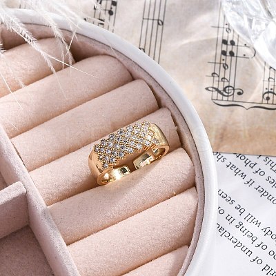 Brass Micro Pave Clear Cubic Zirconia Cuff Finger Rings for Women RJEW-G337-27G-1