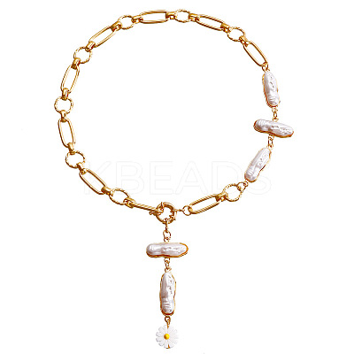 Alloy & Imitation Keshi Pearl Stick Pendant Necklaces for Women FS-WG12CEA-01-1
